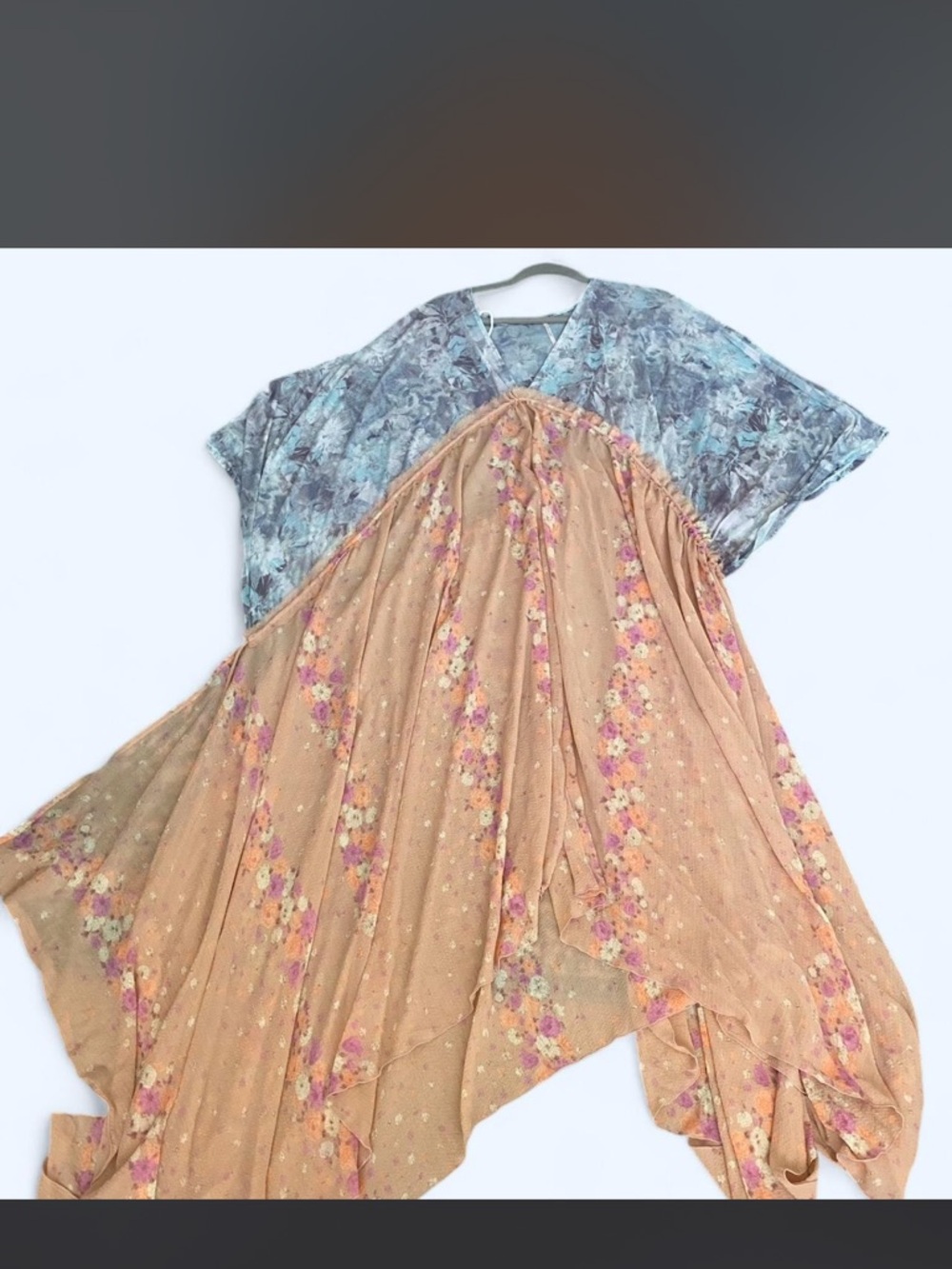 Free People Two-Tone Maxi Dress in Blue and Tan Floral